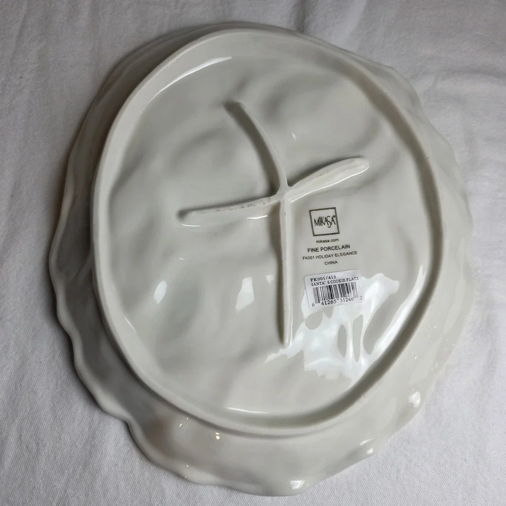 Vintage 2000s Mikasa Santa's Cookie Plate with Gold Rim includes Box